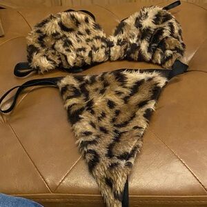 Leopard Print Faux Fur Bikini Set